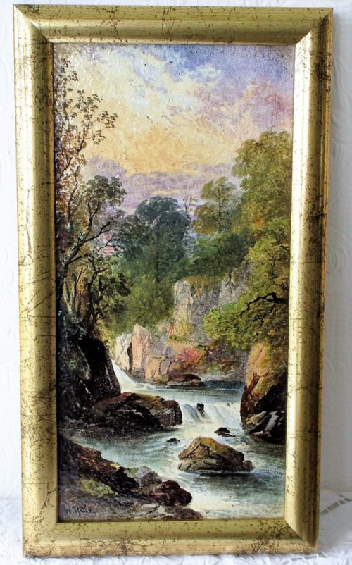 Antique English Victorian Copeland Ceramic Plaque "Fairy Glen ~ Betws-y-Coed" ~  Decorated and Signed by William Yale of Stoke