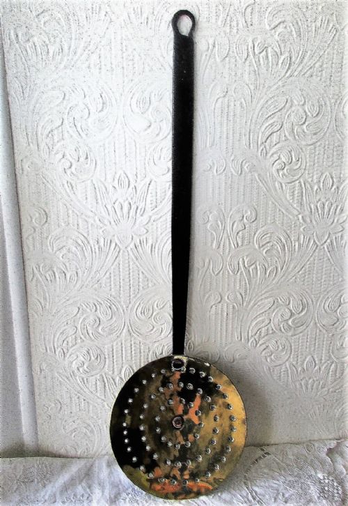 Antique English Victorian Brass Cream Skimmer
