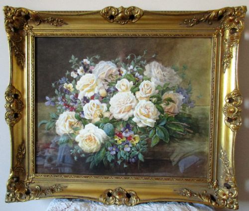 Cream Roses and Violas ~ Watercolour ~ Reginald Johnson 