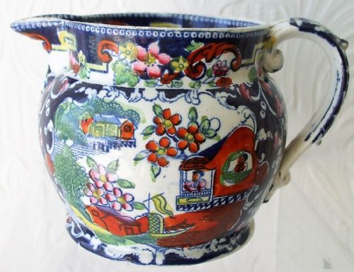 Antique English Georgian Chinoiserie Transfer Printed Pottery Half Pint Jug / Pitcher ~ Baggerley and Ball