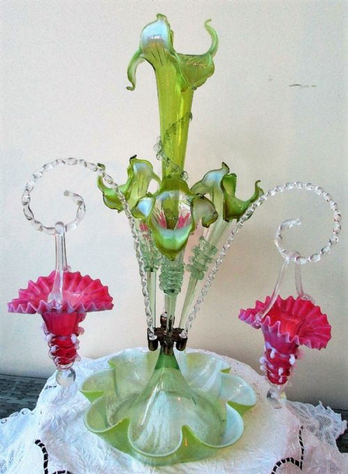Antique English Victorian "Art Nouveau" Glass Epergne