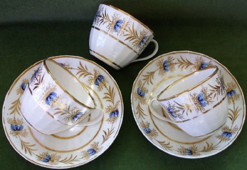 Pair of Antique English Georgian Derby Porcelain Tea Cups and Saucers ~ Pattern No. 596 ~ Puce Marks