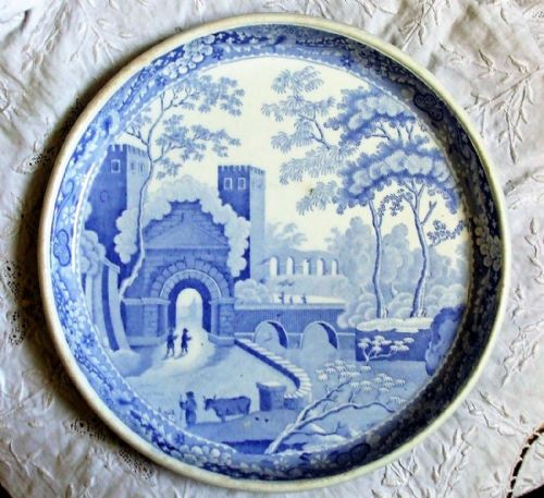 Antique English Georgian Blue and White Transfer "Castle" Pattern Tazza ~ Spode