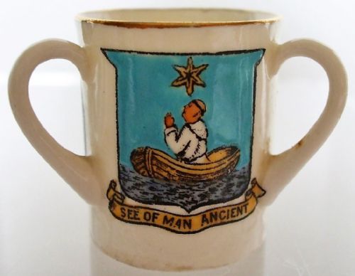 Antique W.H. Goss ~ Fairy Three Handled Loving Cup ~ A.C.C. No. 475 ~ Isle of Man ~ Douglas ~ See of Man Ancient