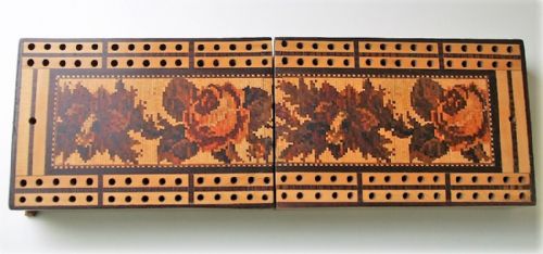 Antique English Victorian Tunbridge Ware Cribbage Box