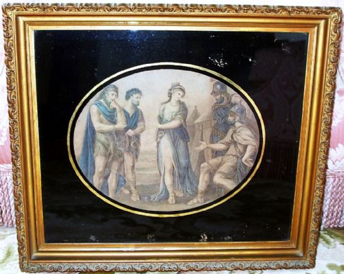 Antique English Georgian Framed Stipple Engraving ~ "Caractacus before Claudius"