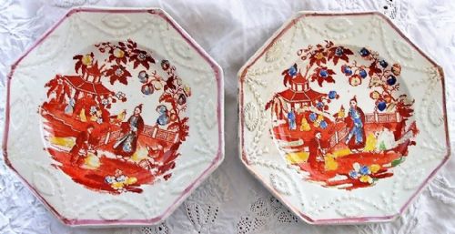 Pair of Antique English Georgian Pottery Tea Plates