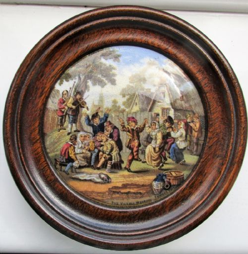 Antique English Victorian Pratt-ware Pot-lid ~  "The Village Wedding" ~ Ball No. 240