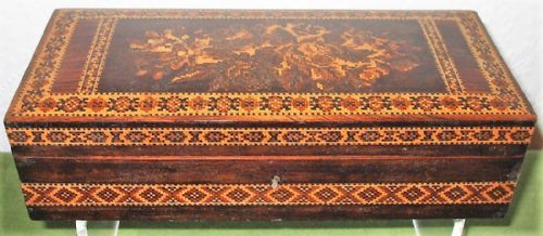 Antique English Victorian Tunbridge Ware Ladies Glove Box