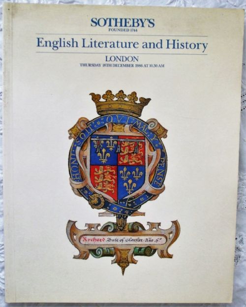 Sotheby's ~ English Literature and History ~ London ~ 18. 12. 1986