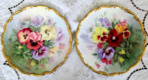 Pair of Royal Doulton English Porcelain Cabinet Plates ~ "Pansies" ~ Reginald Johnson