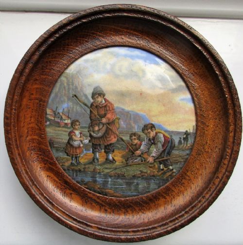Antique English Victorian Pratt-ware Pot-lid ~  "The Shrimpers" ~ Ball No. 63