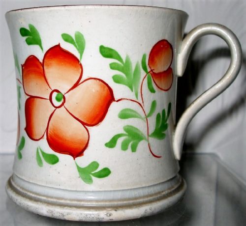 Antique Victorian Gaudy Welsh "Wallflower" Pattern  Pottery Mug
