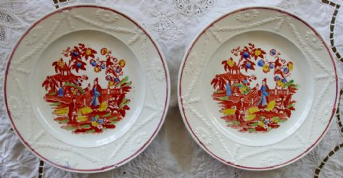 Pair of Antique English Georgian Pottery Tea Plates