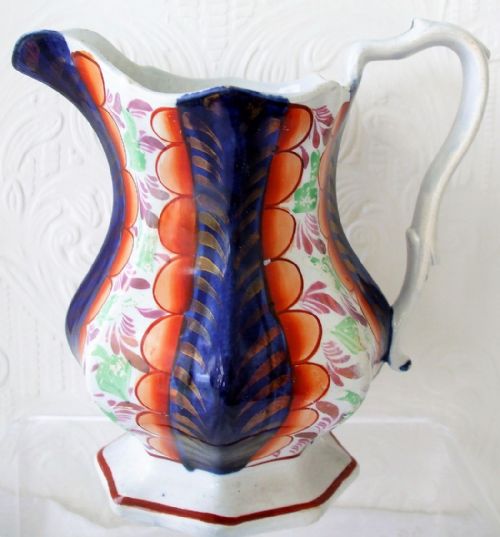 Antique Victorian Gaudy Welsh "Glamorgan" Pattern Pottery Jug