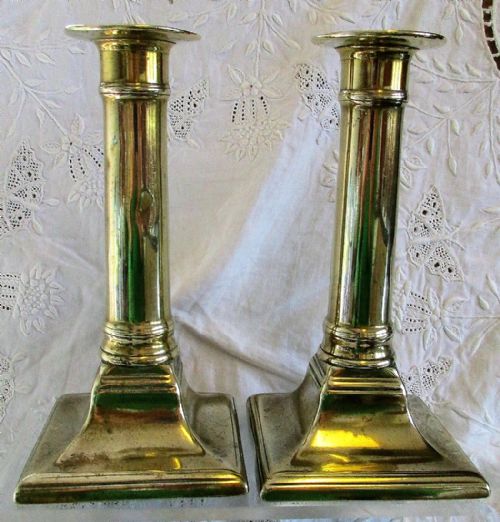 Pair of Antique English Georgian Brass Candlesticks