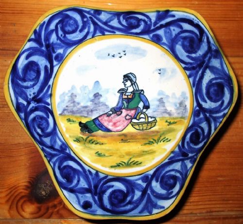 Vintage HB Quimper French Faience Bonboniere and Cover