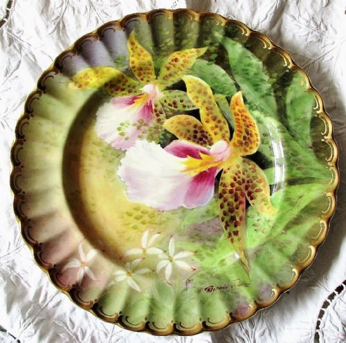 English Porcelain Cabinet Dish ~ "Orchid ~ Trichocentrum Tigrinum" ~ Reginald Johnson