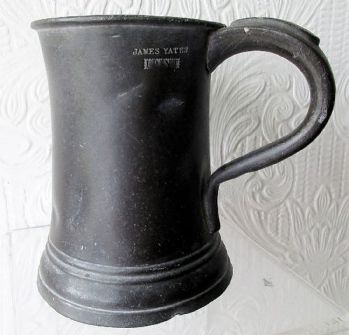 Antique English Georgian Pewter Pint Concave Mug ~ James Yates ~ Cotterell O.P. 5338