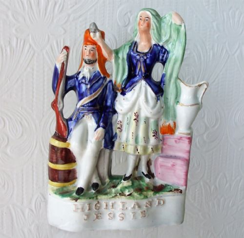 Antique English Victorian Staffordshire Pottery Portrait Figure "Highland Jessie" ~ P C265 ~ H 923