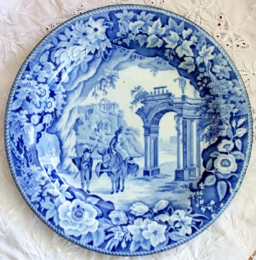 Antique English Georgian Blue and White Transfer "Romantic Ruins" Pattern Pottery Plate ~ James and Ralph Clews