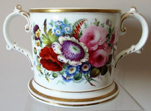 Antique English Victorian Staffordshire Porcelain Loving Cup