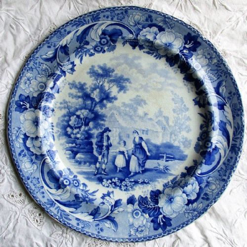 Antique English Georgian Blue and White Transfer Pottery Plate ~ "The Reaper" Pattern ~ Bathwell and Goodfellow