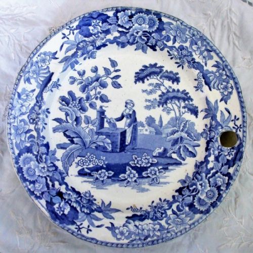 Victorian Blue & White "Girl at the Well" Hot-Water Plate ~ Copeland & Garrett