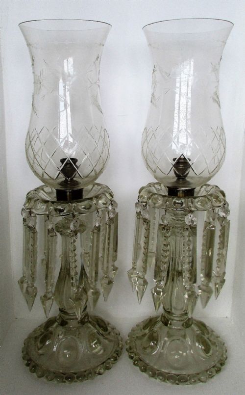 Pair of Antique English Victorian Clear Glass Candle Lustres