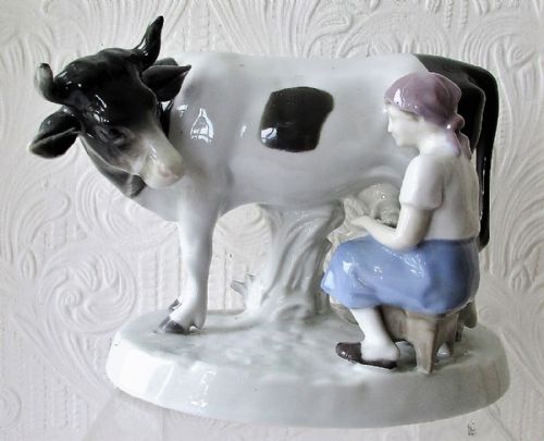 Vintage German Gr�fenthal Porcelain "Milkmaid and Cow" Figurine
