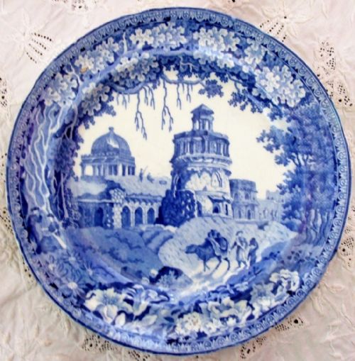 Antique English Georgian Blue and White Transfer "Monopteros" Pattern Pottery Dessert Plate ~ John Rogers and Son