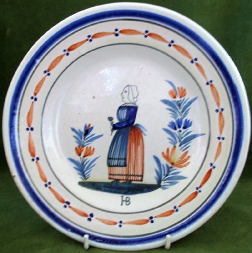Antique "HB" Quimper French Faience Plate