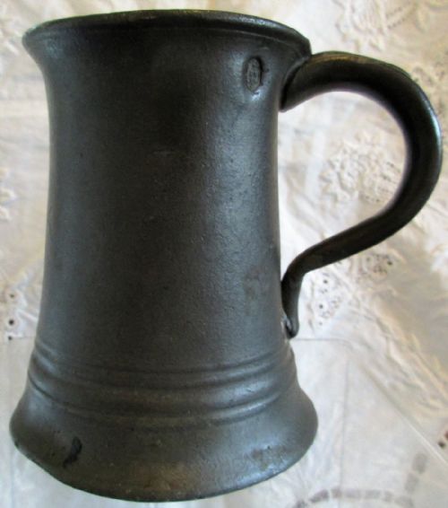 Antique English Victorian Pewter Half Pint Concave Mug