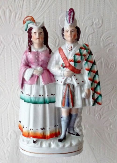 Antique English Victorian Staffordshire Pottery Royal Portrait Figure ~ "Princess Louise and the Marquess of Lorne" ~ P A223 ~ H 703