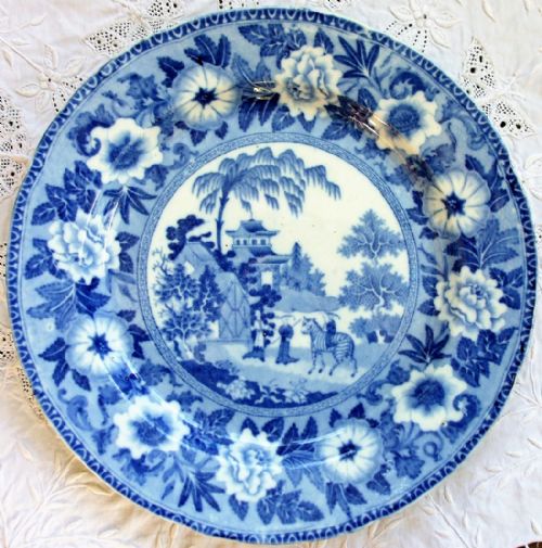 Antique English Georgian Blue and White Transfer "Zebra" Pattern Pottery Plate ~ John Rogers and Son