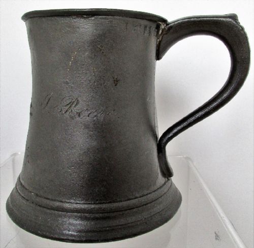 Antique English Georgian Pewter Half Pint Concave Mug