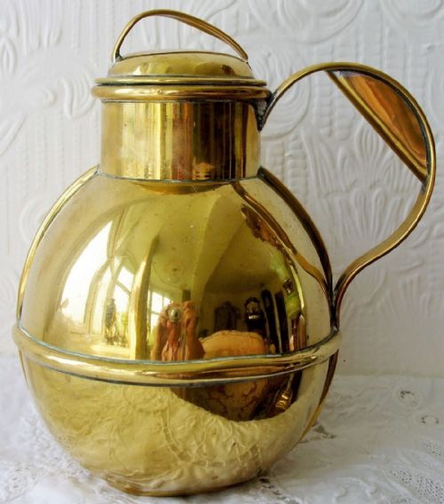 Antique English Victorian Channel Islands Brass "Quart" Milk Can and Cover