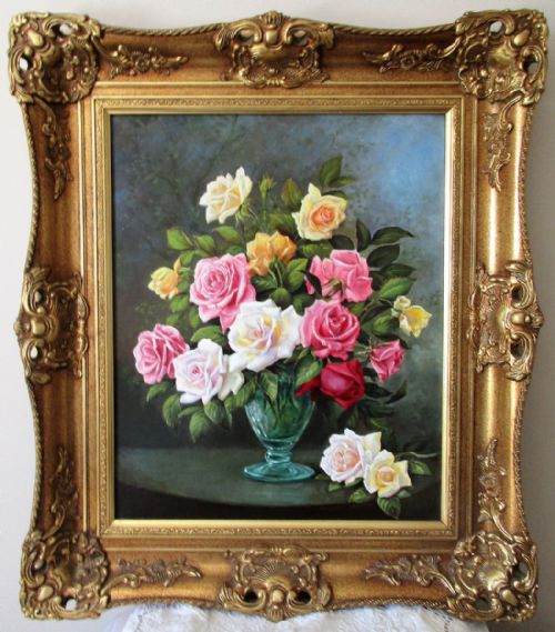 Rose Bouquet ~ Oil Painting on Board ~ Reginald Johnson