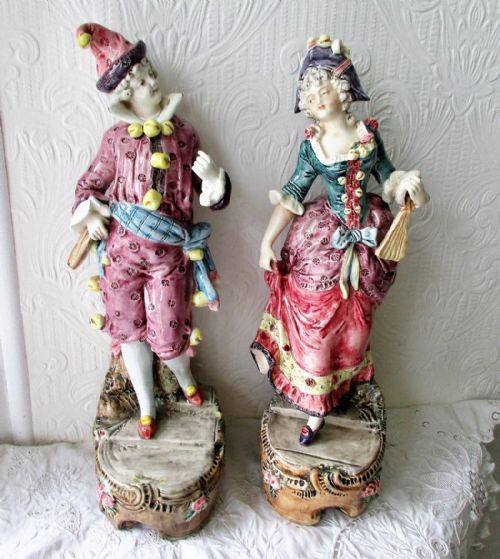 Pair of Vintage French Faience "Carnival" Figurines