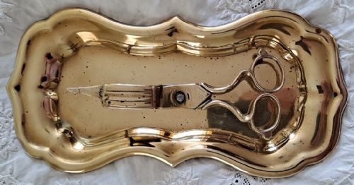 Pair of Antique English Georgian Brass Candle Snuffers and Tray