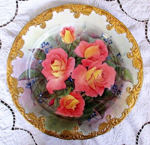 English Porcelain Cabinet Dish ~ "Roses from my Garden" ~ Reginald Johnson