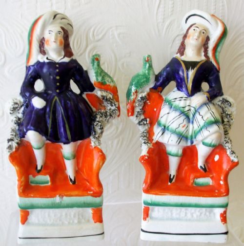 Pair of Antique English Victorian Staffordshire Pottery Royal Portrait Figures ~ Prince of Wales and Princess Royal 