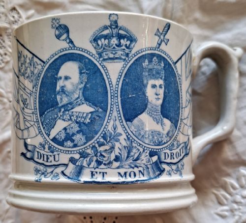 Antique English Edwardian Coronation Commemorative Pottery Mug