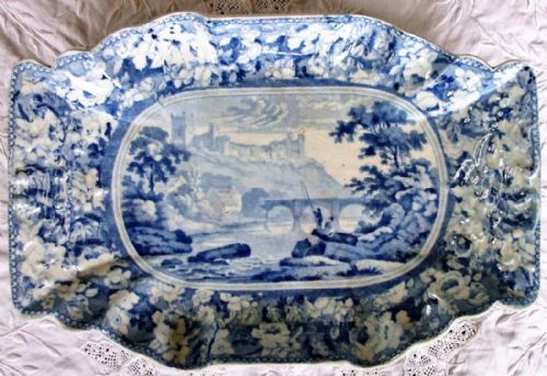 Antique English Georgian Blue and White Transfer Pottery Asparagus Dish "Richmond, Yorkshire" ~ Mason