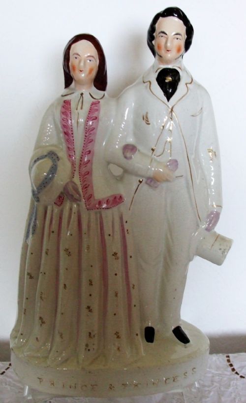 Antique English Victorian Staffordshire Pottery Royal Portrait Figure ~ "Prince and Princess" ~ P A221 ~ H 669