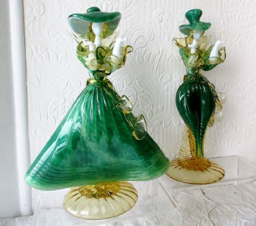 Pair of Vintage Italian Venetian Glass Figurines ~ "Lady and Gentleman"