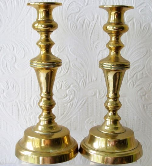 Pair of Antique English Victorian Brass Candlesticks