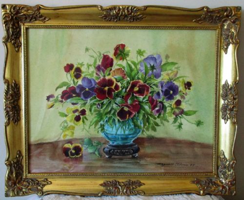 Pansies ~ Watercolour on Paper laid on Board ~ Reginald Johnson