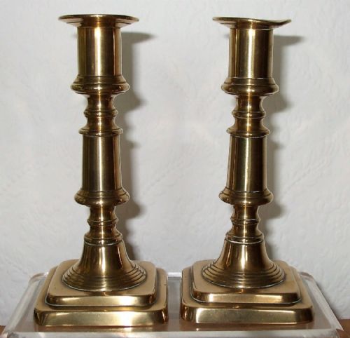 Pair of Antique English Late Georgian Brass Candlesticks