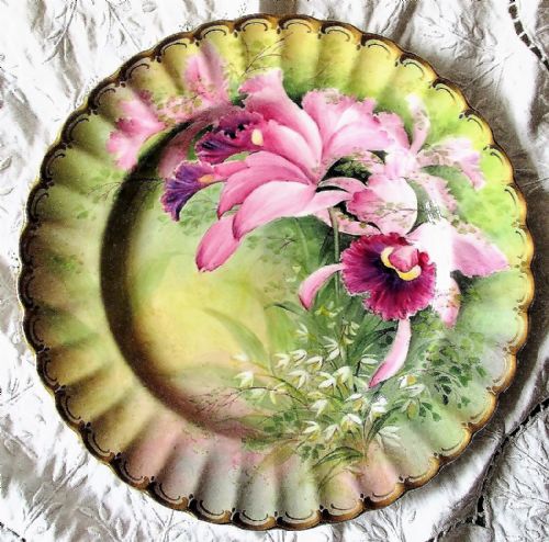 English Porcelain Cabinet Dish ~ "Orchid ~ Cattleyas Dendrobium Delatum" ~ Reginald Johnson